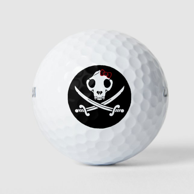 Funny Black White Jolly Kitty Pirate Skull Bones Golf Balls (Front)