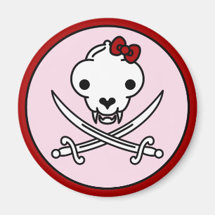 Funny Black White Jolly Kitty Pirate Skull Bones Magnet