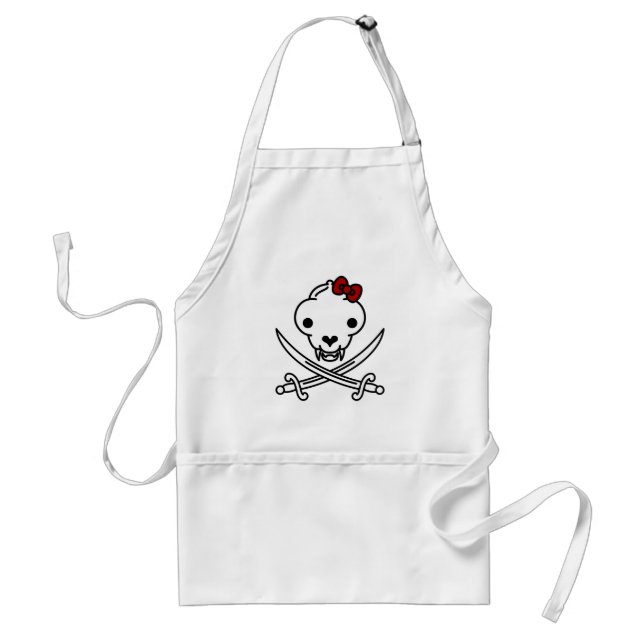 Funny Black White Jolly Kitty Pirate Skull Bones Standard Apron (Front)