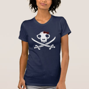 Funny Black White Jolly Kitty Pirate Skull Bones T-Shirt