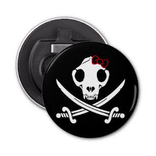 Funny Black White Jolly Kitty Pirate Skull Sabres Bottle Opener