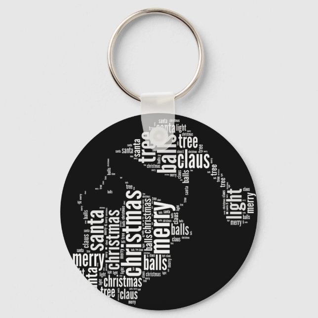 Funny Black White Merry Christmas Santa Typography Keychain (Front)