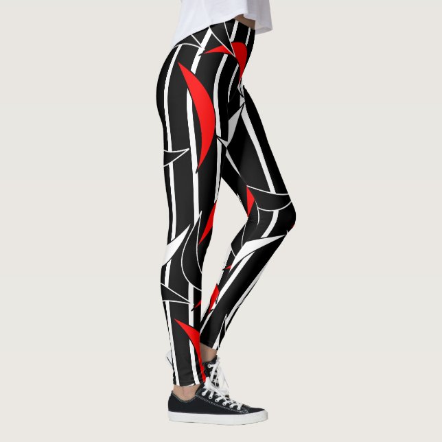 Funny Black White Red Stripes Half Moon Leggings (Right)