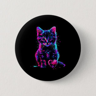 Funny Blacklight Glitch Art Cute Cat Kitten Valent 2 Inch Round Button