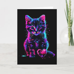 Funny Blacklight Glitch Art Cute Cat Kitten Valent Card