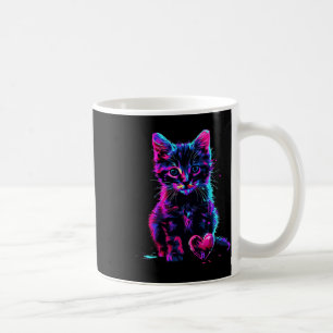 Funny Blacklight Glitch Art Cute Cat Kitten Valent Coffee Mug