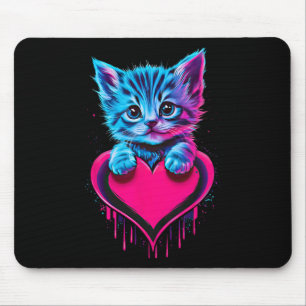 Funny Blacklight Glitch Art Cute Cat Kitten Valent Mouse Pad