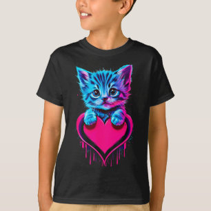 Funny Blacklight Glitch Art Cute Cat Kitten Valent T-Shirt