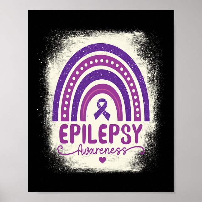 Funny Bleached Rainbow Purple Ribbon Epilepsy Awar Poster (Front)