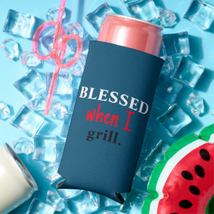 Funny "Blessed When I Grill" July 4th Patriotic  Seltzer Can Cooler