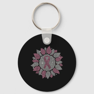 Funny Bling Sunflower Pink Ribbon Breast Cancer Aw Keychain