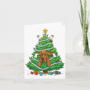 Funny Bloodhound Dog Christmas Tree Lights Kids Me Card