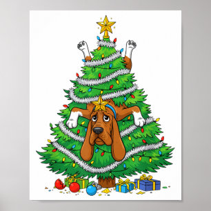 Funny Bloodhound Dog Christmas Tree Lights Kids Me Poster