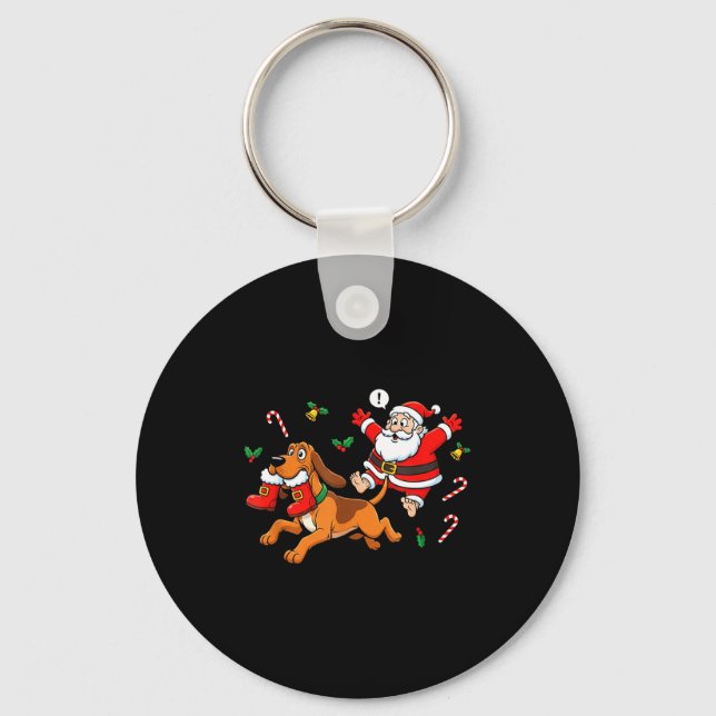 Funny Bloodhound Santa Claus Boots Christmas Women Keychain (Front)