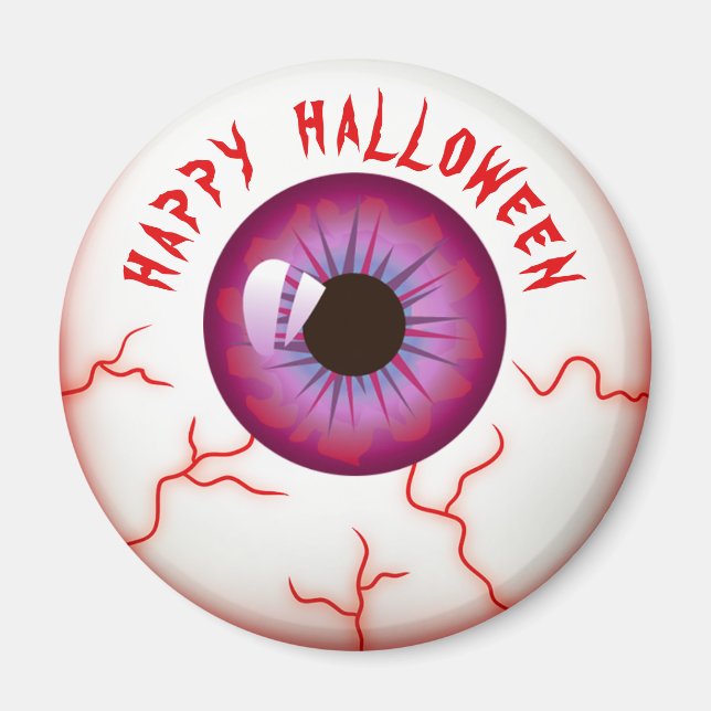 Funny Bloodshot Eyeball Happy Halloween Magnet (Front)