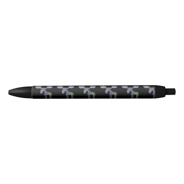 Funny Blue and Green Moose Cartoon Black Ink Pen (Front)