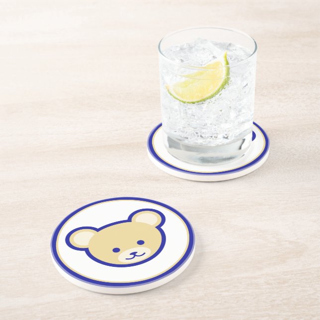 Funny Blue Beige Teddy Bear Cute Cartoon Art Coaster (Side)