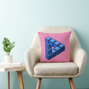 Funny Blue Black Pink Impossible Triangle Blocks Throw Pillow