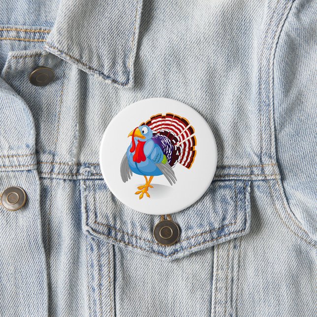 Funny Blue Cartoon Turkey with Patriotic Feathers  3 Inch Round Button (Creator Uploaded)