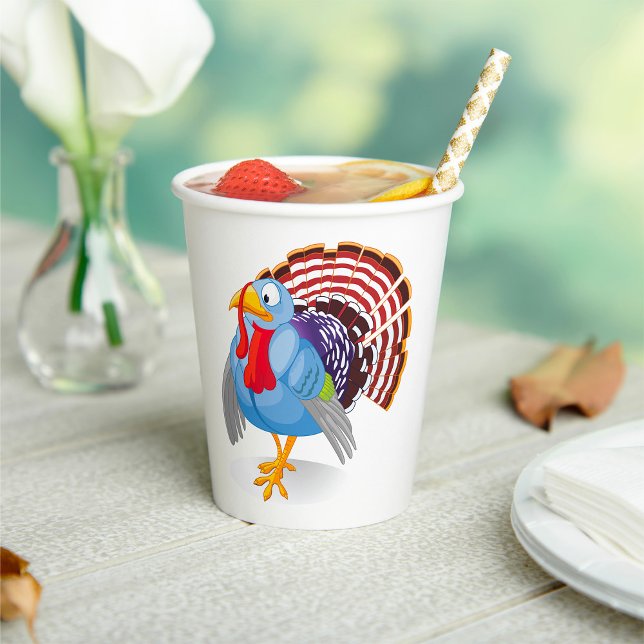 Funny Blue Cartoon Turkey with Patriotic Feathers  Paper Cups (Creator Uploaded)