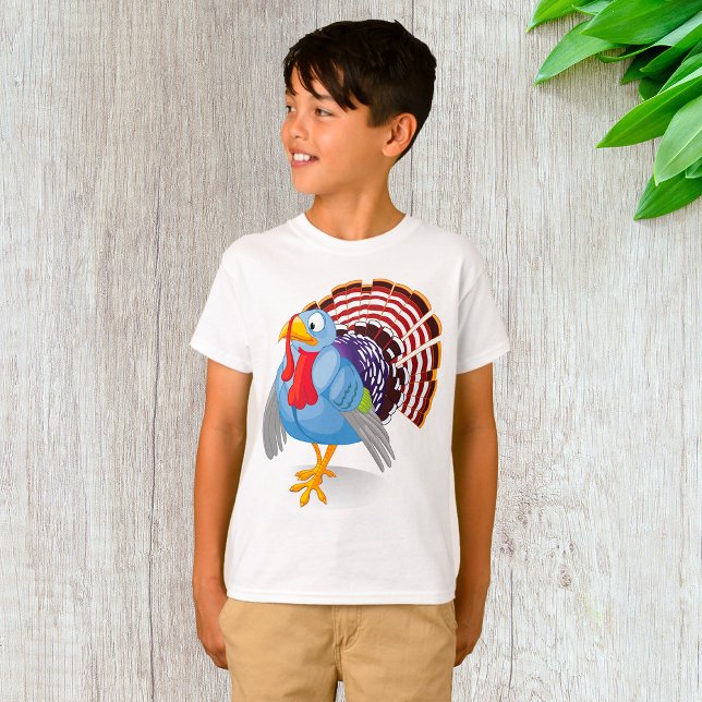 Funny Blue Cartoon Turkey with Patriotic Feathers  T-Shirt (Creator Uploaded)