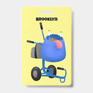 Funny blue cement mixer cartoon illustration  badge