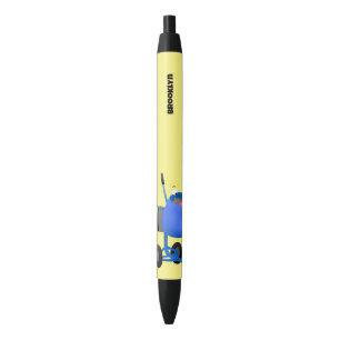 Funny blue cement mixer cartoon illustration black ink pen