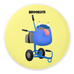 Funny blue cement mixer cartoon illustration ceramic knob