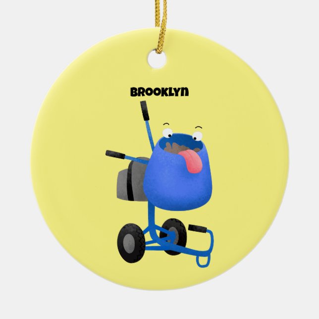 Funny blue cement mixer cartoon illustration  ceramic ornament (Front)