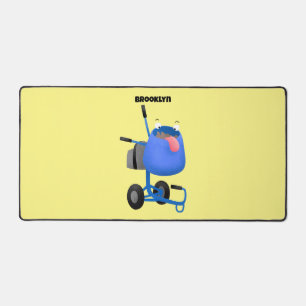 Funny blue cement mixer cartoon illustration desk mat