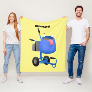 Funny blue cement mixer cartoon illustration  fleece blanket