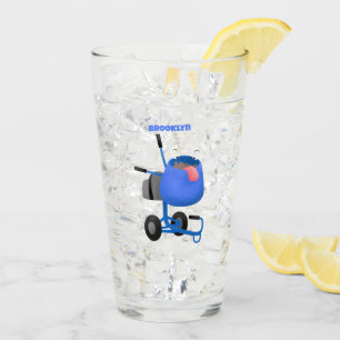 Funny blue cement mixer cartoon illustration glass