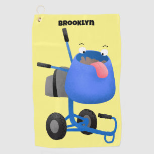 Funny blue cement mixer cartoon illustration golf towel