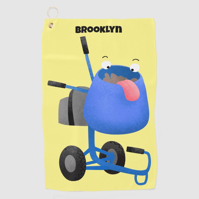 Funny blue cement mixer cartoon illustration golf towel (Front)