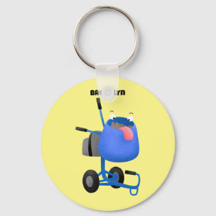 Funny blue cement mixer cartoon illustration keychain