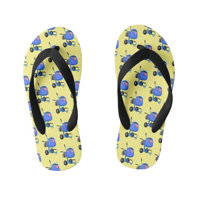 Funny blue cement mixer cartoon illustration kid's flip flops (Footbed)