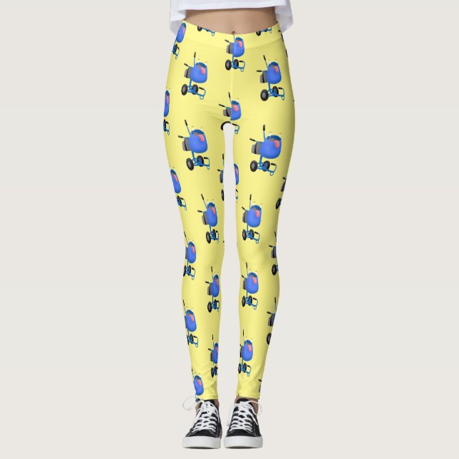 Funny blue cement mixer cartoon illustration leggings (Front)