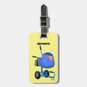 Funny blue cement mixer cartoon illustration luggage tag