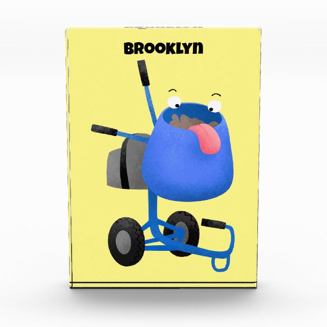 Funny blue cement mixer cartoon illustration photo block (Front)