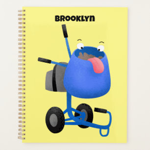 Funny blue cement mixer cartoon illustration  planner