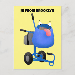 Funny blue cement mixer cartoon illustration postcard