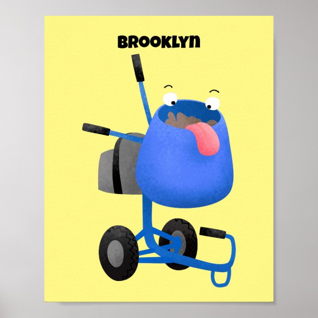 Funny blue cement mixer cartoon illustration  poster (Front)