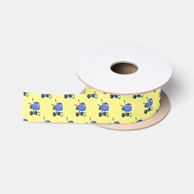Funny blue cement mixer cartoon illustration  satin ribbon (Spool)