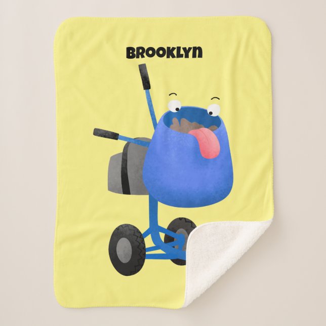 Funny blue cement mixer cartoon illustration sherpa blanket (Front)