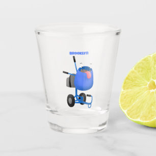 Funny blue cement mixer cartoon illustration shot glass