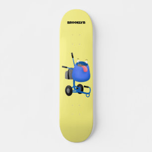 Funny blue cement mixer cartoon illustration skateboard