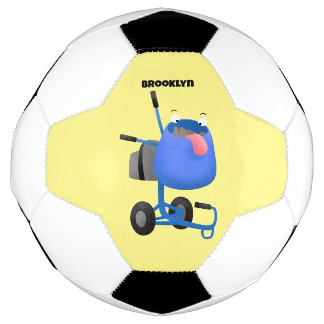 Funny blue cement mixer cartoon illustration soccer ball (Front)