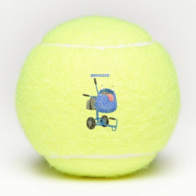 Funny blue cement mixer cartoon illustration tennis balls (Front)