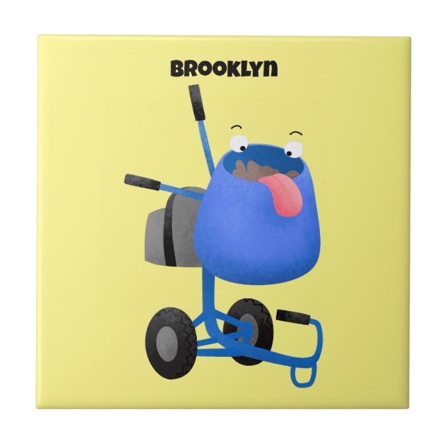 Funny blue cement mixer cartoon illustration tile (Front)