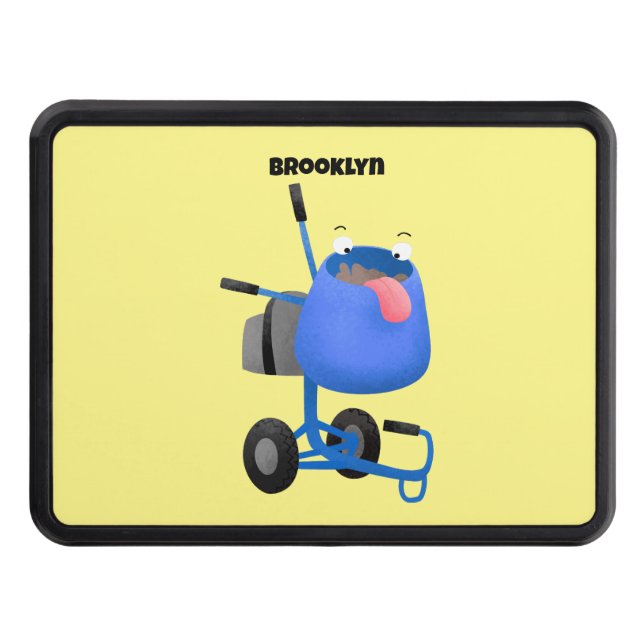 Funny blue cement mixer cartoon illustration trailer hitch cover (Front)